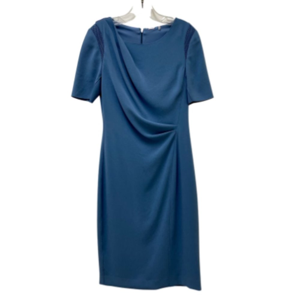 Elie Tahari Cornflower Blue Draped Sheath Dress, Short Sleeve Sz 2